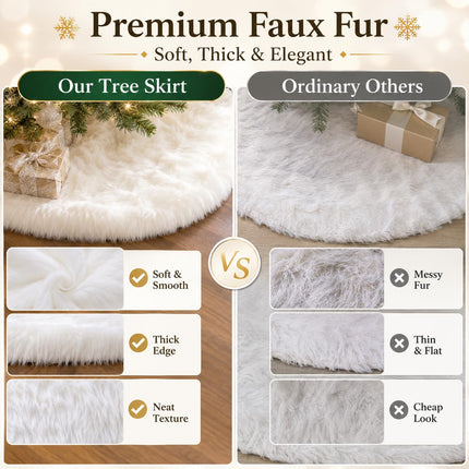 48 Inch Faux Fur Christmas Tree Skirt White Plush Skirt for Merry Christmas Party Christmas Tree Decoration