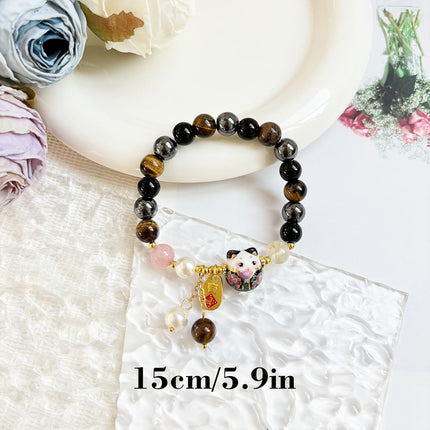 Lucky Cat Bracelet Feng Shui Good Luck Jewelry for Women, Wealth & Fortune Protection - Natural Gemstone Crystal Bracelets