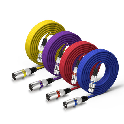 XLR Cable 15ft 4 Pack - 3 Pin Balanced Male to Female Mic Cable