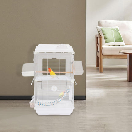 Two-Tier Bird Cage, 30 Inch Pigeons Parrot Birdcage with Safe Rotary Door Lock, White Parakeet Cage for Small to Medium Birds, Easy Access Double Doors. (C)