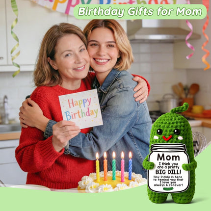 MAMAGIFTREE Mothers Day Birthday Gifts for Mom from Daughter Son, Handmade Crochet Pickle Plush “Big Dill” Gift for Mother in Law or Stepmom Mothers Day Keepsake, I Love You Mama Small Cute Decor