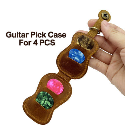 Genuine Leather Guitar Pick Holder Keychain, Guitar Picks Holder Case for 4 Picks, Portable Pick Holder for Guitar with Hook, Ideal Guitar Pick Storage