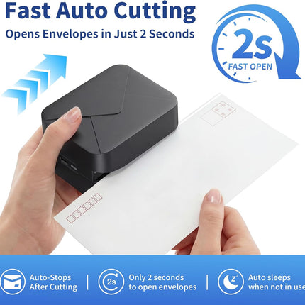 Rechargeable Electric Letter Opener Mail Opener Letter Openers Envelope Slitter Automatic Letter Opener Portable & Safe Blade Design, Universal Envelope Efficient Tool for Office Home (Black)