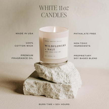 Sweet Water Decor Cashmere and Vanilla Soy Candle - Soft Cashmere, Sandalwood, Jasmine, and Vanilla Scented Candle for Spring - 11oz White Jar and Wood Lid, 50+ Hour Burn Time, Made in The USA