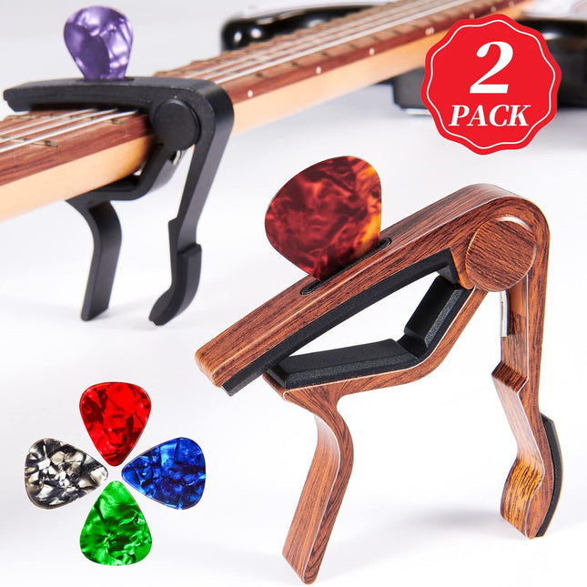 Capo Guitar Capo for Acoustic Electric Guitar Ukulele - 2 Pack Guitar Kapo Clip Clamp with Picks Holder - photo 2