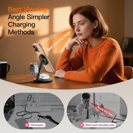 for Apple Watch 5W Fast Charger,3 in 1 Wireless Charging Station,for Apple Magsafe Charger Stand,Fast Magnetic Wireless Charger Station for iPhone 17 16 15 14 13 12 Series,Airpods,Apple Watch