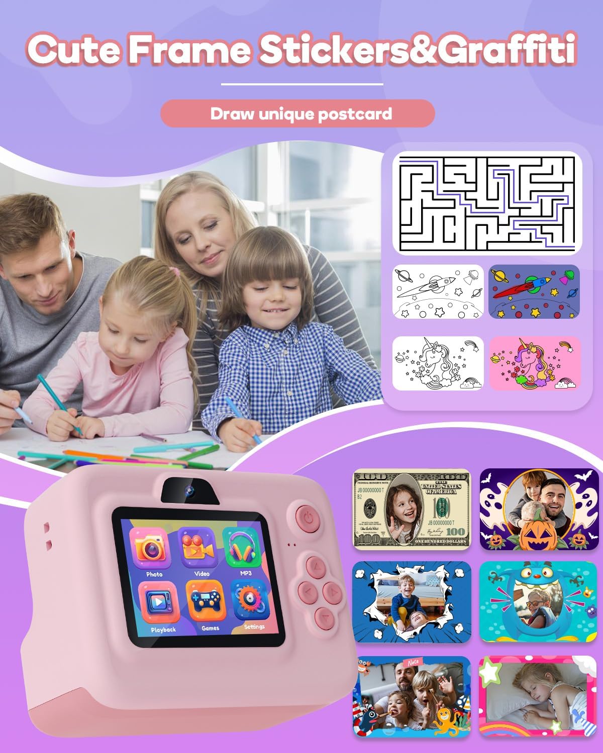 Pink 1080P Kids Instant Print Camera - photo 3