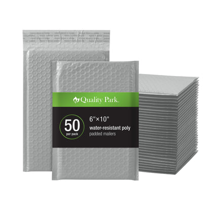 Bubble Mailers, 6 x 9 Inch, White Poly Mailers, Padded Envelopes, Shipping Envelopes, Water Resistant, Self Seal, 50 Per Box (QUA85856), Plastic