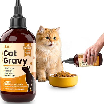 Everyday Cat Gravy - Wet Cat Food Topper for Dry Food and Wet Food with Chicken Bone Broth, Glucosamine, MSM, Omega 3 and Probiotics - Skin, Coat, Heart, Hip & Joint Support, 8oz RoastedChicken