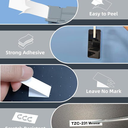 Replace for Brother Label Maker Tape 12mm 0.47 Laminated Black on White P-Touch Label Tape Smudge-Proof Easy Peeling Compatible with Tz-231 PT-D210 H110 D220 D400 D410 D600 4-Pack