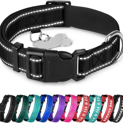 TECEUM Reflective Dog Collar – Black – L – Extra Soft Padding – Basic Nylon Pet Collar – Quick Release Buckle – Fits Small, Medium and Large Dogs, Puppies, Cats – ESA & Service Dog Options