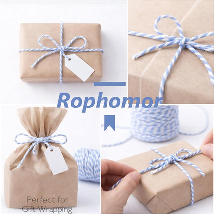 Cotton Twine String,2mm Thick, 164 Feet per Roll, 2 Pack, for Crafts Gift Wrapping Baking Holiday Decor,Blue and White