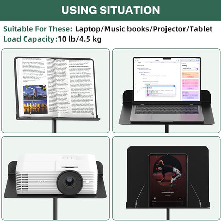 GLEAM Sheet Music Stand - Full Metal with Carrying Bag, Phone Holder, Sheet Music Folder and Clip, 5 in 1 Desktop Book Stand - Black