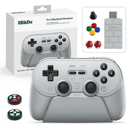 8Bitdo Pro 3 Bluetooth Controller with TMR Joysticks, Swappable ABXY Buttons, Pro Back Buttons, Charging Dock, Hall Effect Triggers for Switch/Switch 2, Windows, Apple, SteamOS, Android (Gray)