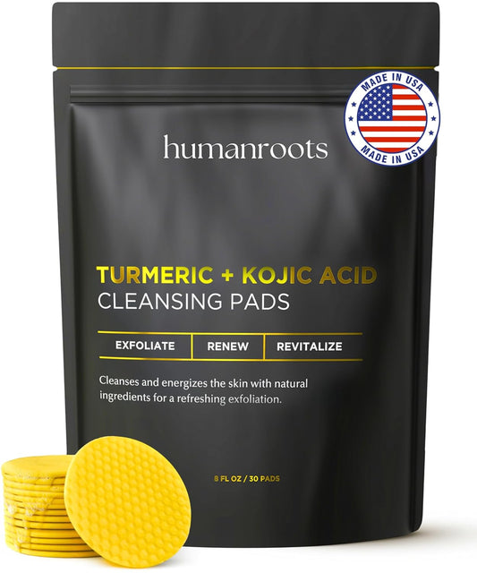 Turmeric Kojic Acid Cleansing Pads - Turmeric Face Scrub Pads with Vitamin C (30 pads), Kojic Acid and Turmeric