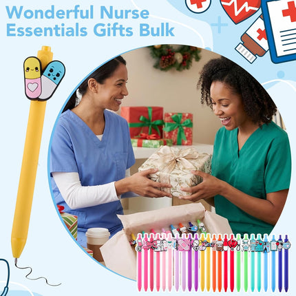 BESARME 24 Pcs Cute Nursing Week Gifts for Women, Funny Nurse Pens Bulk Medical Assistant Accessories for Office Coworkers Gel Pen Black Ink Medical Assistant Nursing Student Gifts