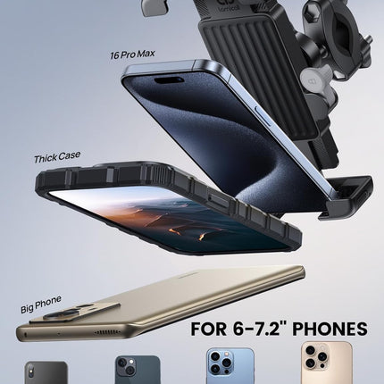 Lamicall Bike Motorcycle Phone Mount - [1s Quick Lock] Bike Cell Phone Holder Clip, Bicycle Scooter Handlebar Clamp, for iPhone Air, 17 16 15 Pro Max, Galaxy S25 S24 Ultra, 6-7.2" Phones