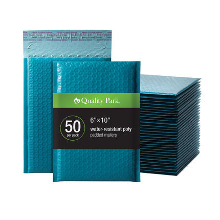 Bubble Mailers, 6 x 9 Inch, White Poly Mailers, Padded Envelopes, Shipping Envelopes, Water Resistant, Self Seal, 50 Per Box (QUA85856), Plastic