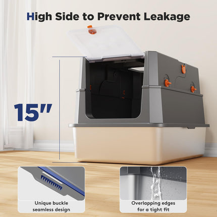 Stainless Steel Litter Box with Lid, Enclosed Metal Cat Litter Box