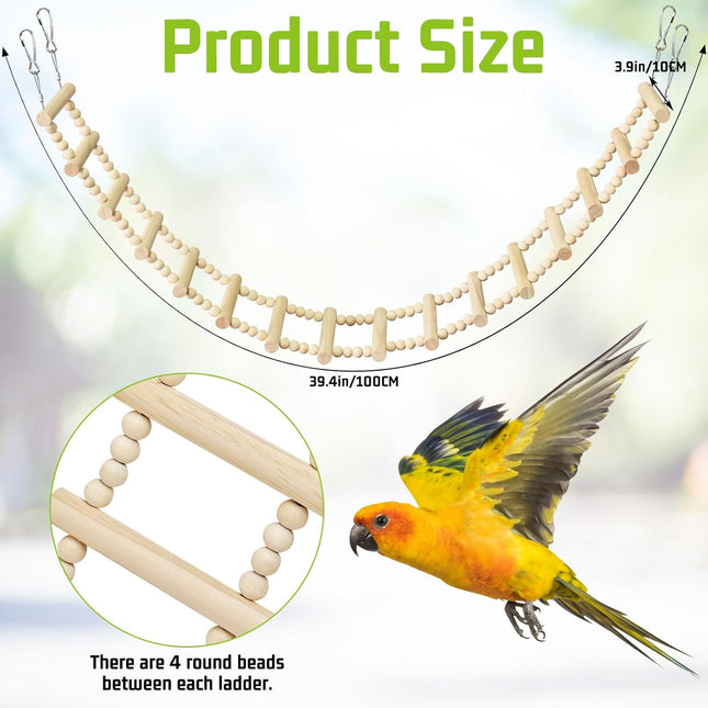 Long Bird Ladder Bridge 39.4 in Wooden Parakeet Climbing & Swing Toys Bird Cage Accessories for Budgies - photo 2
