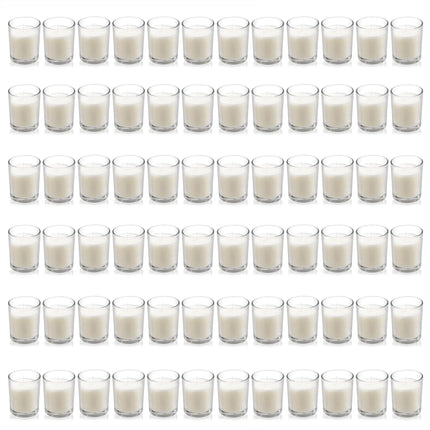 Paquete de 24 velas votivas de vidrio transparente con cera blanca cálida sin aroma. Velas de cera vertida a mano, regalos para aromaterapia, spa, bodas, cumpleaños, festivos y fiestas
