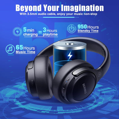 Bluetooth Headphones Over Ear, 65H Playtime and 6 EQ Music Modes Wireless Headphones with Microphone - photo 3