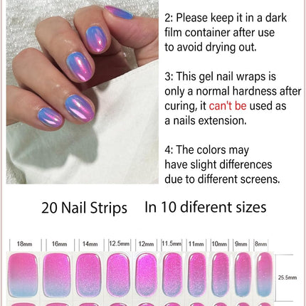 Semi Cured Gel Nail Strips, Glazed Pearch Ombre 20pcs Adhesive UV Sticker, Wraps for Home Manicure DIY