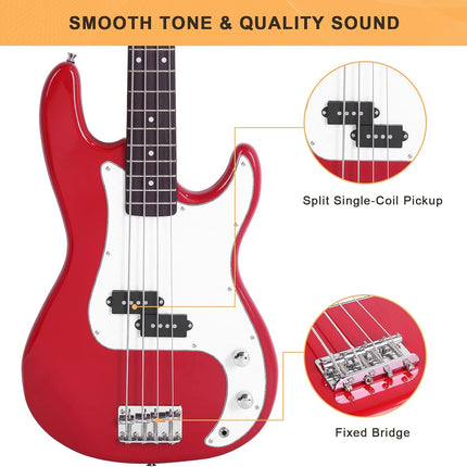 Glarry Electric Bass Guitar Full Size 4 String Rosewood Basswood Fire Style Exquisite Burning Bass (Red)