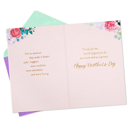 Hallmark Mother's Day Card, Floral Gemstone (Moms Make the World Go Round) for Mom, Sister, Friend, Activist