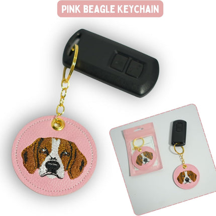 Pink French Bulldog Embroidered Keychain – Handmade PU Leather Dog Bag Charm for Women, Cute Purse Accessory
