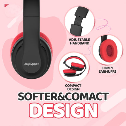 JoySpark Kids Bluetooth Headphones, Lightweight Wireless Headphones for Kids, 85/94dB Volume Limited, 60 Hours Playtime, Bluetooth 5.3, Over-Ear Toddler Headsets with Built-in Mic-Black