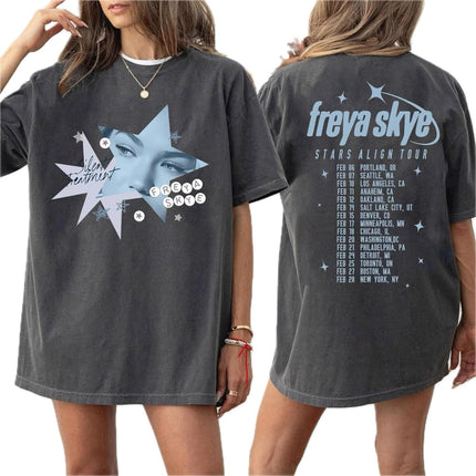 Fre-ya Sk-ye Stars Alig-n Tour Selfie Star T-Shirt, Front and Back Sweatshirt Concert Merch, Handmade Memorabilia Best Friend Matching Shirt Multicolor Women Youth Kids