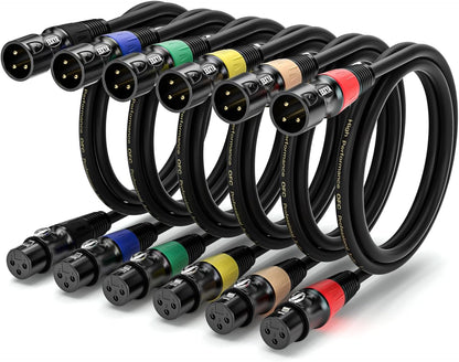 XLR Cables 1.5 ft 6 Pack - XLR Male to Female 3 Pins Balanced Microphone Cable