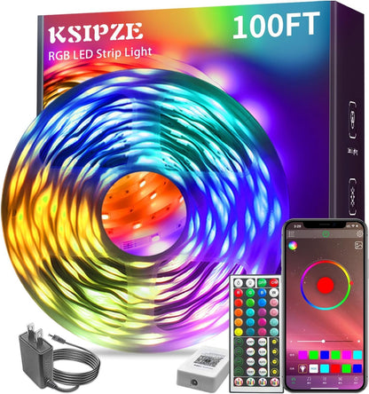 100 ft RGB LED Strip Lights with Music Sync, App Control and Remote