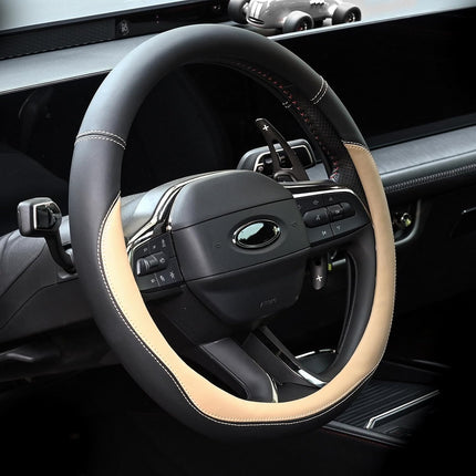 Microfiber Leather Steering Wheel Covers Universal 15 inch （Beige）
