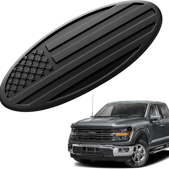 Front Grill Emblem for Ford, 9" Aluminum Front Grille Rear Tailgate Badge American Flag Oval Patriotic Hood Label for