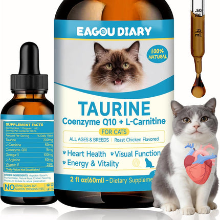 Taurine for Cats Drop - Taurine Supplement for Cats, Supports Feline Heart & Immune Function, Vision, Energy & Vitality, Coenzyme Q10, L-Carnitine, L-Arginine, Vitamin, Liquid Cat Taurine 60ML