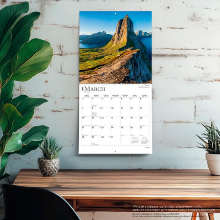 Norway | 2027 12 x 24 Inch (Hanging) Monthly Square Wall Calendar | Plastic-Free | BrownTrout | Travel Europe Scandinavian Fjords