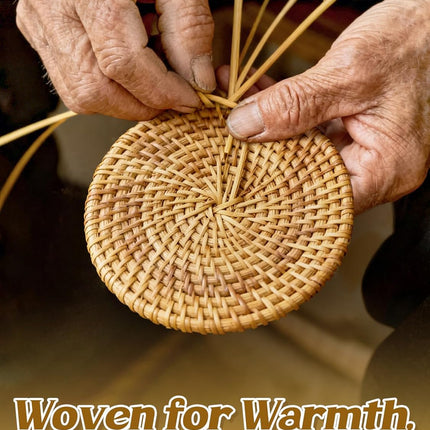 4pcs Natural Handmade Rattan Coasters with Holder - Wicker Drink Coasters Set for Protecting Table, Housewarming Gifts Boho Fall Home Decor