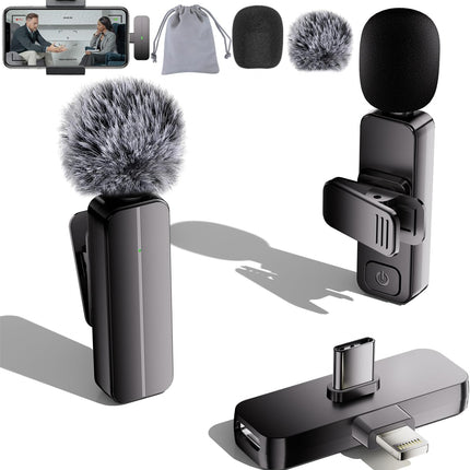 Bulatry 2-Pack Wireless Mini Lavalier Lapel Microphone for iPhone,Android Phone(2 in 1) - 65ft Cordless Clip on Dual Mics with Noise Reduction 6H Working Time for Video Recording Vlogging, YouTube