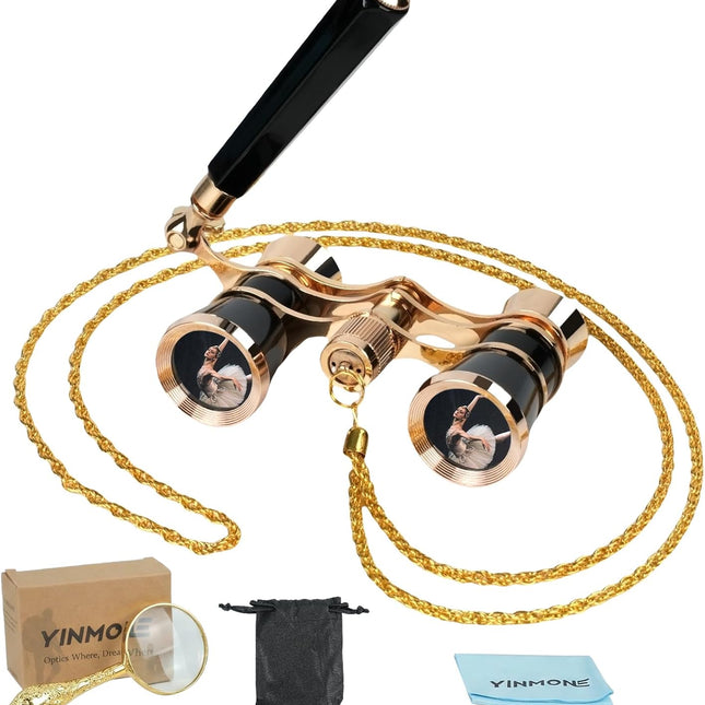 Opera Glasses 3X25 with Adjustable Handle,Chain,Magnifying Glass,BK9