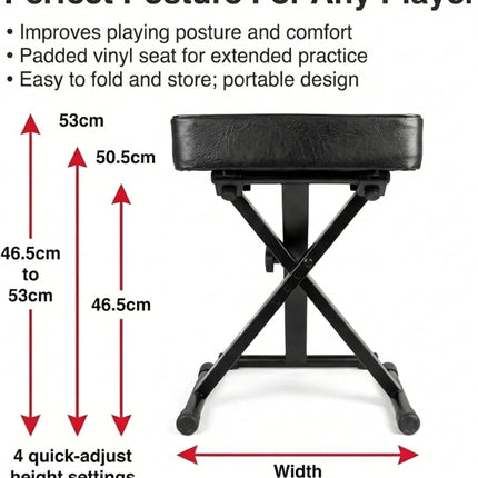 RockJam Premium Adjustable Padded Keyboard Bench or Piano Stool with Lessons.