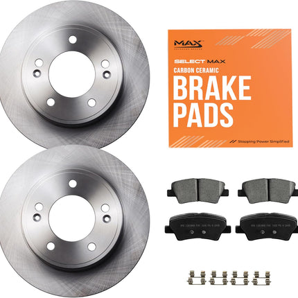 MAX Advanced Brakes - Rear Brake Kit For 2011-2020 Hyundai Elantra, 2014-2023 Kia Forte, 2014-2023 Kia Soul| Carbon Ceramic Brake and Rotor Kit| OE Replacement Brake Rotors