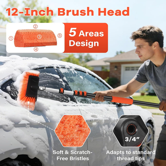 Car Wash Brush with Long Handle,144" Scratch-Free Soft Bristle Car