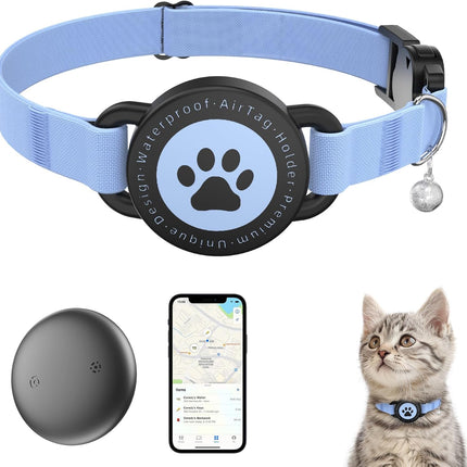 GPS Cat Tracker Collar(iOS & Android), Bluetooth Mini GPS Dog Tracker, Smart Pet Activity Tracker, No Monthly Fee, Work with Apple Find My & Google Find Hub, Finder Tag for Pets,Items 1P Blue