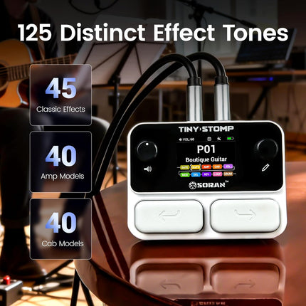 Multi Effects Guitar Pedal, 125 Effects, 99 Presets, 10 Modules, 40s Looper, 100 Drum Rhythms, 20 IR/NAM Slots, USB Audio, Rechargeable Pocket Pedal for Guitar and Bass