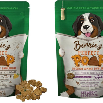 Perfect Poop Digestion & Health Supplement for Dogs: Fiber, Prebiotics, Probiotics, Enzymes Digestive, Hard & Soft Stool, Improved Health (4.2oz Cheddar Bag + 4.2 oz Chicken Bag, 4.2 oz Bundle)