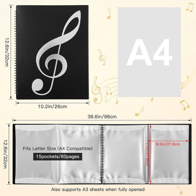 4 Page Expand Sheet Music Folder, 60 Pockets Music Binder
