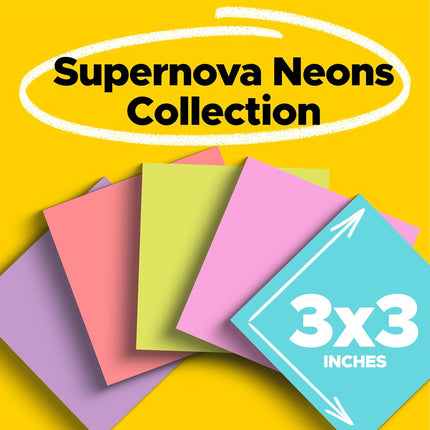Super Sticky Notes, 24 Sticky Note Pads, 3 x 3 in., School Supplies, Office Products, 2X the Sticking Power, Supernova Neons Collection