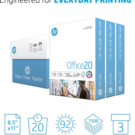 Printer Paper | 8.5 x 11 Paper | Office 20 lb | 3 Ream Case - 1500 Sheets | 92 Bright | Made in USA - FSC Certified , White